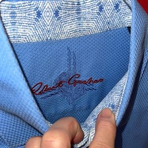 Robert Graham Knowledge Wisdom Truth Men Geo weave Sky Blue Shirt Flip Cuffs LG